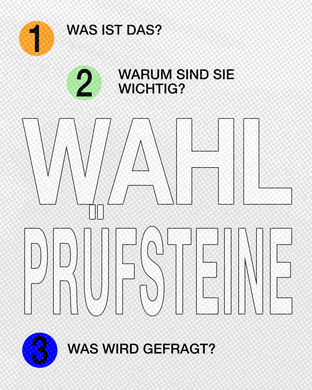 Wahlprüfsteine Plakat und Social Media Post.